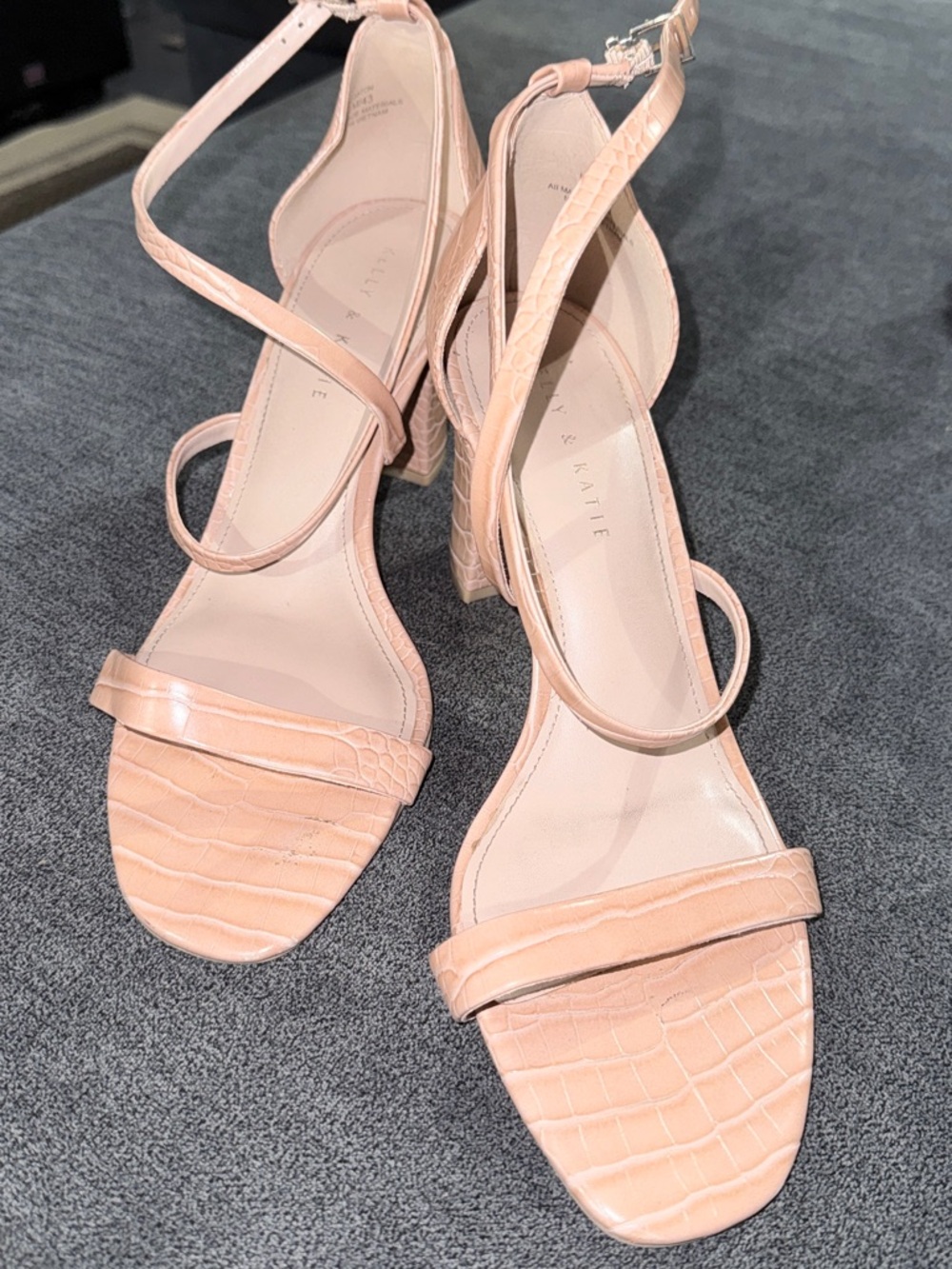 Kelly & Katie Blush Croc-Embossed Strappy Block Heels